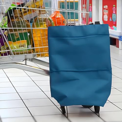 Collapsible Shopping Cart with 360° Swivel Wheels, Reusable Foldable Tote Grocery Cart for Travel Camping and Home - color: Lake Blue