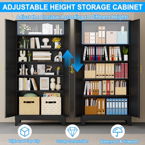 pozdeg 75" Black Widen Tall Steel Garage Storage Cabinet - color: Black, size: 17.99"D x 35.98"W x 75"H