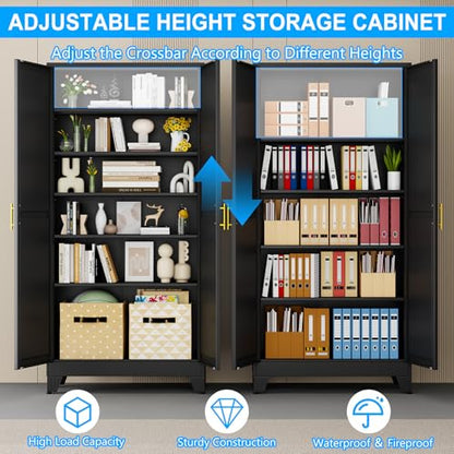 pozdeg 75" Black Widen Tall Steel Garage Storage Cabinet - color: Black, size: 17.99"D x 35.98"W x 75"H