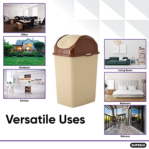 Superio Kitchen Trash Can with Swing Top Lid 9 Gallon Slim Waste Bin 37 Qt Sturdy Plastic Garbage Can Medium Recycling Bin for Office, Bathroom, Under Counter, Dorm, Bedroom (Beige/Brown-2 Pack) - size: 9 Gallon, style: 2 Pack