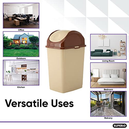 Superio Kitchen Trash Can with Swing Top Lid 9 Gallon Slim Waste Bin 37 Qt Sturdy Plastic Garbage Can Medium Recycling Bin for Office, Bathroom, Under Counter, Dorm, Bedroom (Beige/Brown-2 Pack) - size: 9 Gallon, style: 2 Pack