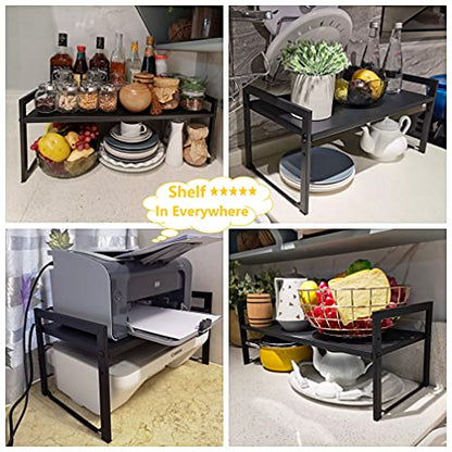 Expandable Cabinet Shelf 10.6"D Adjustable Countertop Riser Rack Black - color: Black, size: 10.6"D (wide) - 1 Pack