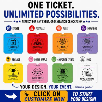 Custom Printed Raffle Tickets, 2x2 Single Roll, 2000 Tickets, Made in USA - size: 2 X 2 (Single)