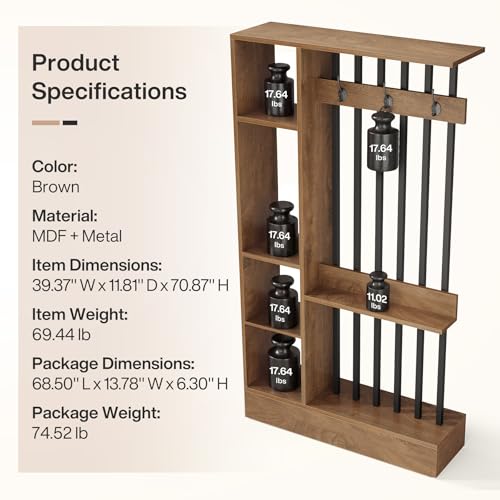 Tribesigns Wall Room Divider with Shelves, 71" Freestanding Room Divider - color: Brown