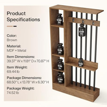 Tribesigns Wall Room Divider with Shelves, 71" Freestanding Room Divider - color: Brown