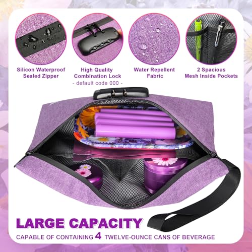 Smell Proof Bag with Combination Lock Large Storage Container Medicine Lock Bag Money Organizer Travel Storage Pouch - color: Purple
