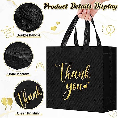 Sweetude 30 Thank You Non Woven Gift Bag, 11 x 12 x 5 Inch, Black - color: Black, size: 11 X 12 X 5 Inch
