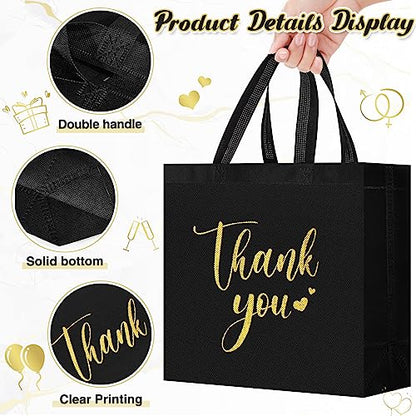 Sweetude 30 Thank You Non Woven Gift Bag, 11 x 12 x 5 Inch, Black - color: Black, size: 11 X 12 X 5 Inch