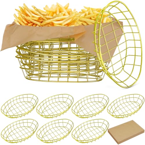 Hushee 12 Pcs Wire Fast Food Baskets Bulk, Bread Chip Basket, Gold Oval - color: Gold, style: Kraft Paper Color