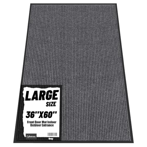 Front Door Mat 3'x5', Heavy Duty Waterproof Indoor Outdoor Doormat, Grey Outside Entryway Rugs - color: Grey Double Stripes, size: 3' x 5'(Rectangular)