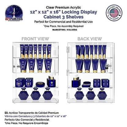 Marketing Holders Clear Acrylic Retail Locking Cabinet with Keys 12" x 12" x 16" Artifacts and Collectibles Showcase Countertop Cubby Multi Level Display - size: 12" x 12" x 16"