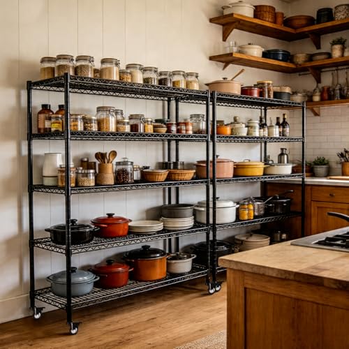 5 Tier Wire Shelving 2 Pack | 55”W Storage Shelves Heavy Duty | Rolling Wire Rack with Wheels | 3250 LBS Metal Shelving | Garage Shelving Units and Storage | Adjustable Layer Height | 55”W×18”D×73”H - size: 2pcs