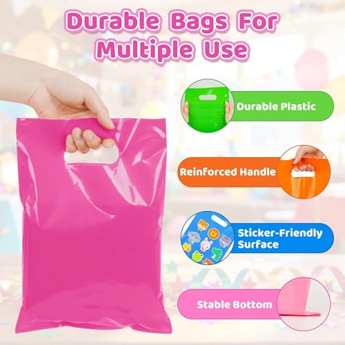 VieFantaisie 50 PCS Hot Pink Party Favor Bags, 8" x 11" Goodie Bags for Candy Treat Craft Easter Egg, Plastic Gift Bag with Die Cut Handles for Birthday Party, School Events & Small Business, Wedding - color: Hot Pink-50PCS-8x11Inch
