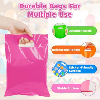 VieFantaisie 50 PCS Hot Pink Party Favor Bags, 8" x 11" Goodie Bags for Candy Treat Craft Easter Egg, Plastic Gift Bag with Die Cut Handles for Birthday Party, School Events & Small Business, Wedding - color: Hot Pink-50PCS-8x11Inch