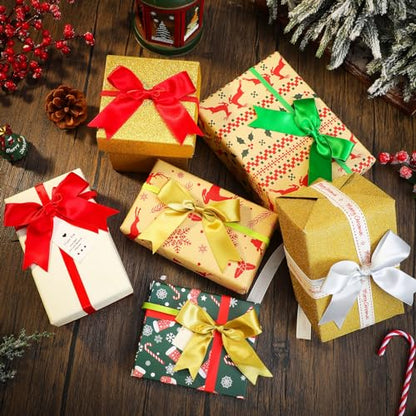 Zeyune 60 Pcs Christmas Elastic Bows 4 Inch Assorted Premade Craft Bows Soft Stretch Loops with Ribbon Knots for Christmas Gift Wrapping Party Boxes Decoration Holiday Supplies Crafts(Classic Style) - style: Classic Style