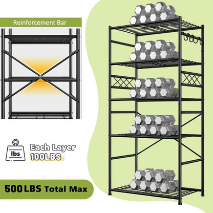 DurayLoly Heavy Duty 5-Tier 500LBS Garage Shelving Unit with Hooks, Black - size: 23.6" W x 13.8" D x 72.4" H (5T)