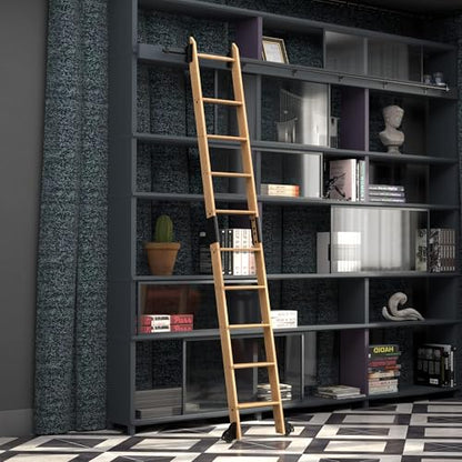 Bundled: Quiet Guide Library Ladder 10FT & KINMADE Rolling Hardware Kit 3.3FT
