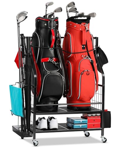 FHXZH Golf Bags Storage Garage Organizer - Golf Bag Stand for 2 Bag