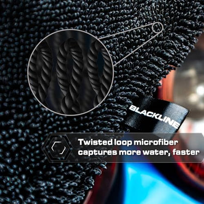 Blackline Microfiber Car Drying Towel 24"x36", 1300GSM Twisted Loop - color: Charcoal Grey