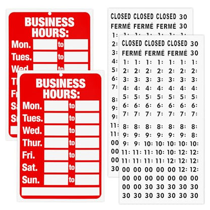 2 Set Business Hours Sign, Business Hours Sign Kit for Glass Door or Window with Matching Sticker, 11.81" X 7.87" Ideal Hour of Operation Signs for Businesses, Store or Office (Red and White)