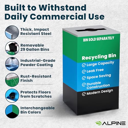 Alpine Mixed Lid Industries 29 Gallon Sturdy Steel Cube Recycling Container, Square Opening - 3 Color Cans Available Sold Separately (Lid Mixed Opening) - color: Lid Mixed Opening