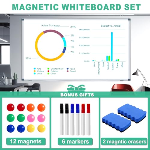 H-Qprobd 72"x48" Large Dry Erase Board for Wall 6' x 4' Magnetic Whiteboard Aluminum Presentation White Boards with Long Pen Tray, 6 Markers, 2 Erasers &12 Magnets (Pack of 2) - size: 72"x48" (Pack of 2)