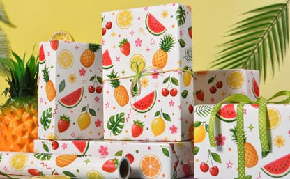 Sikiweiter Colorful Summer Fruit Wrapping Paper Roll, 17 Inches x 16.5 Feet, Watermelon Strawberry Lemon Cherry Tropical Gift Wrap for Birthday Party and Summer Celebration(Fruits) - color: Fruits