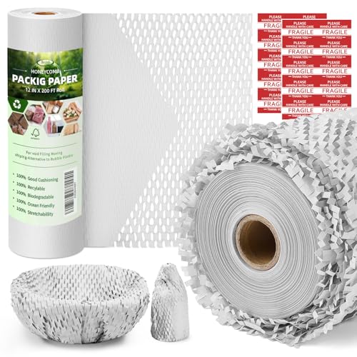 White Honeycomb Packing Paper, 12" x 200 ft, Shipping & Gift Wrap - color: White, size: 12 Inch x 200 Feet