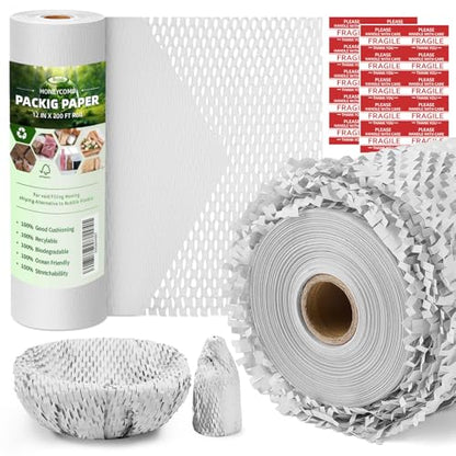 White Honeycomb Packing Paper, 12" x 200 ft, Shipping & Gift Wrap - color: White, size: 12 Inch x 200 Feet