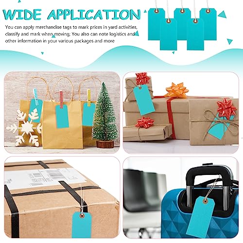 Chuangdi 100 Pcs Shipping Tags with String, Blue Cardstock Paper Hang Tags