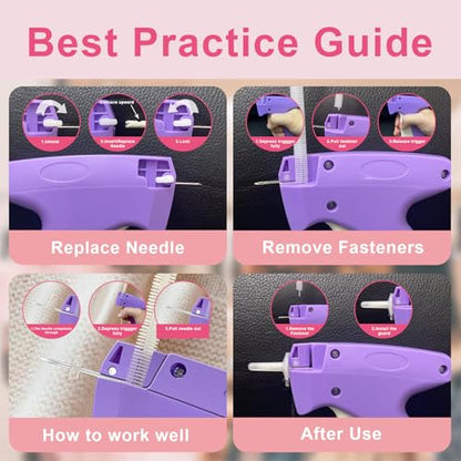 Stitch Gun for Clothes -Handheld Stitch Gun Quick Clothing Fixer - Mini Tag Gun - Includes 6 Fine Needles, 2000 Fasteners including 1000 Micro Black Fasteners & 1000 Micro White Fasteners (Purple)