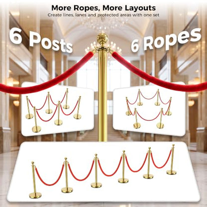CAMMOO 6 Pack Gold Stanchions and Velvet Ropes