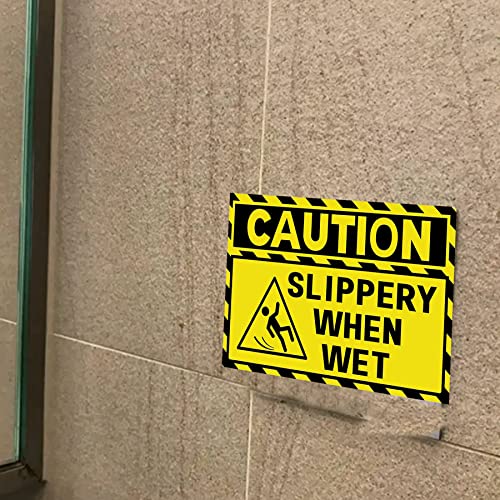 4 Pack Caution Slippery When Wet Floor Labels for Business 4x6 Inch