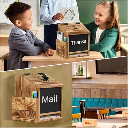 Wooden Suggestion Box with Slot and Lock,Torched Donation Box - color: Torched Brown