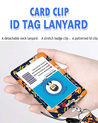 BLOCIT ID Badge Holder with Lanyard - Fashionable ID Card Holders with Retractable Lanyards - Soft Fiber Metal Clip Sturdy Buckle for Key Wallet - Work Nurse Teacher (Cute Flower Fox) - color: Cute Flower Fox