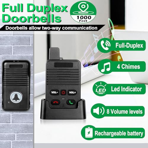 Wireless Doorbell, Waterproof Full Duplex Intercom Door Bell 1000ft - size: 1 Receiver+1 Transmitter