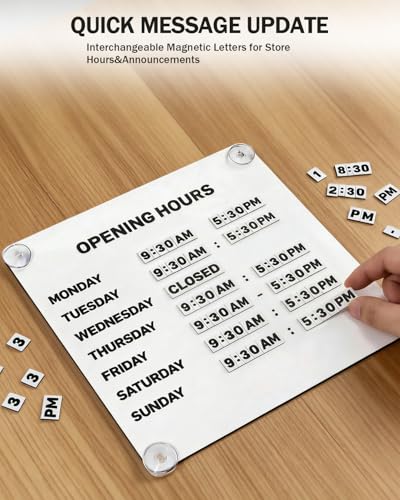 Magnetic Business Hours Sign, Changeable Storefront Opening Hours Board - color: White Board