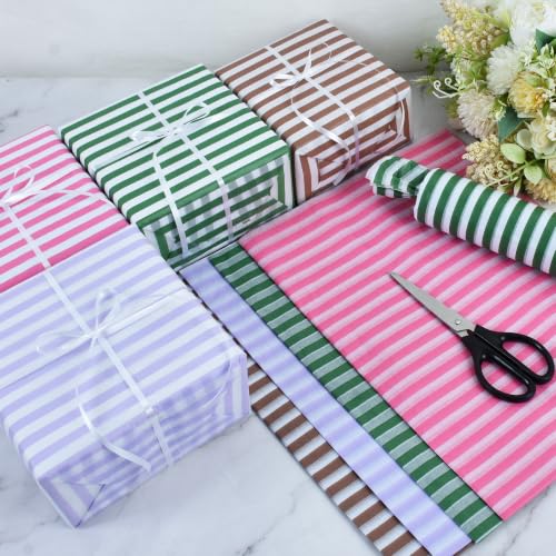 BEISHIDA Brown Pin Stripe Tissue Paper Bulk,Wrapping Tissue Paper for Gift Bags, 14 x 20 Inch Gift Wrap for Fall Autumn,Boho,Baby Shower,Bridal Shower,Birthday,DIY Crafts,30 Sheets - color: 30-brown