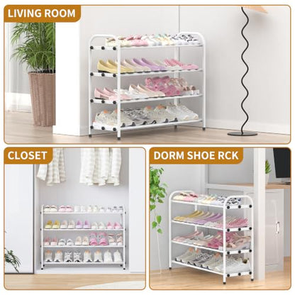 Hleelomi 4-Tier Metal Expandable Shoe Rack for Closet and Entryway, White - color: White, size: 4-Tier