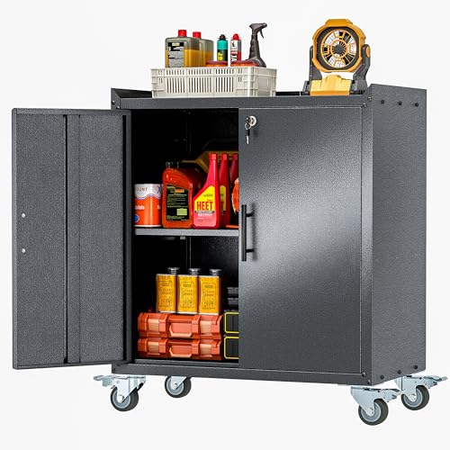 GAIOUS 35.6'' Tall Metal Garage Storage Cabinet with Wheels,Rolling File Cabinet with Lock and Adjustable Shelves,Outdoor Steel Tool Cabinet for Home,Office,Garage,Black - color: Balck, size: 18"D x 30"W x 35.6"H