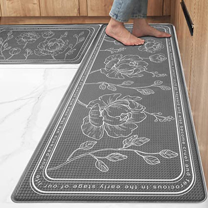 Kitchen Floor Mat Set of 2, Anti Fatigue Kitchen Mat 20"x32"+20"x47" - color: Grey, size: 20"x32"+20"x48"