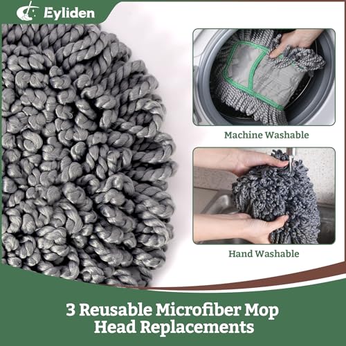 Eyliden Pro Dust Mop for Floor Cleaning, 3 Reusable Microfiber Thicker Pads