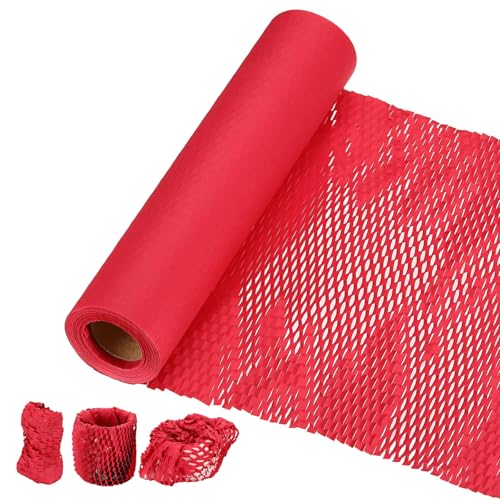PATIKIL Honeycombs Packing Paper, 12" x 66' Honeycombs Cushioning Wrap Roll Kraft Wrapping Paper for Shipping Moving Wrapping Gifts, Red - color: Red, size: 12" x 66'
