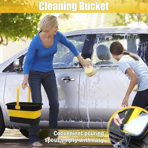 Collapsible Mop Bucket for Cleaning with Handle, Square Foldable Bucket - color: Grey Yellow