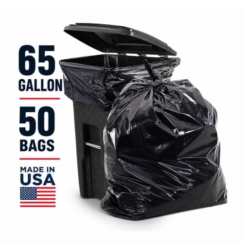 Aluf Plastics 65 Gal Black Heavy Duty Garbage Bags 1.5 Mil - 50"x 48" - Pack of 50 - For Contractor, Outdoor, Construction, & Storage