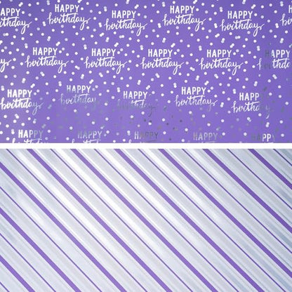 LeZakaa Purple Birthday Wrapping Paper Roll for Girls Women, Happy Birthday Lettering & Stripe Reversible, Metallic Foil, Large Roll, 30 inches x 32.8 Feet (92.9 sq.ft.) - color: Birthday - Purple, size: 30" X 32.8 ft