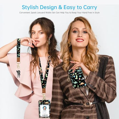 2-in-1 ID Badge Holder & Lanyard Wallet，Cute Zippered Pouch Cute Dinosaur - color: Cute Dinosaur