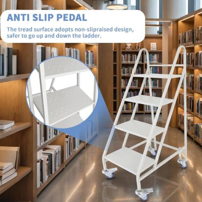 4 Step Rolling Ladder, 661LBS Capacity Portable Stairs with Locking Wheels