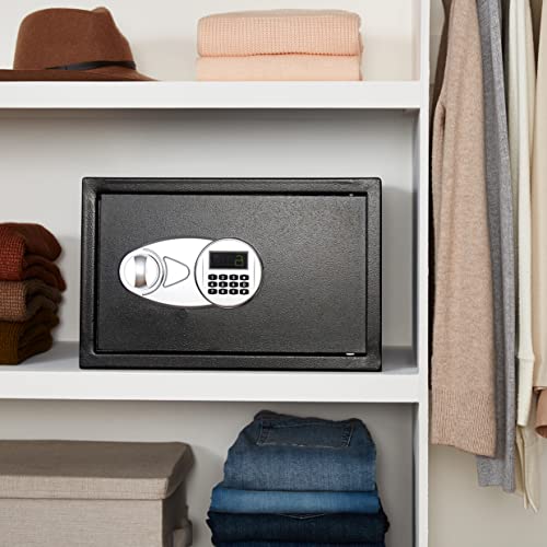 Amazon Basics Steel Security Safe and Lock Box with Digital Keypad, Easy to Use, Removable Shelf, Secure Cash, Jewelry, Documents, Black, 1.2 Cubic Feet, 16.9-x-14.6-x-10.6-inches (WxDxH) - size: 1.2 Cubic Feet