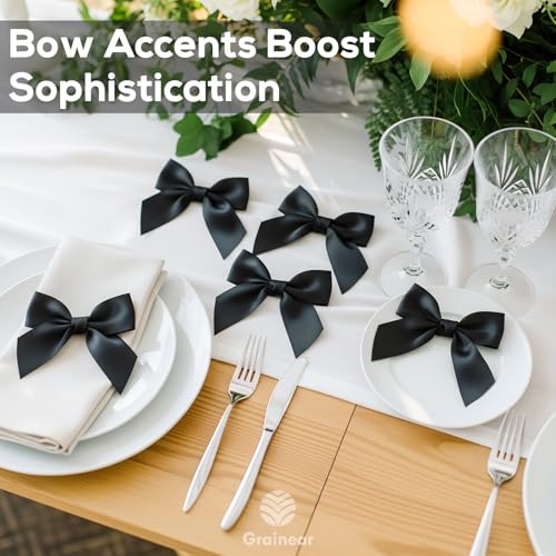 50 Pcs Black Satin Ribbon Bows, 3.5" x 3.5", with Twist Ties - color: Black